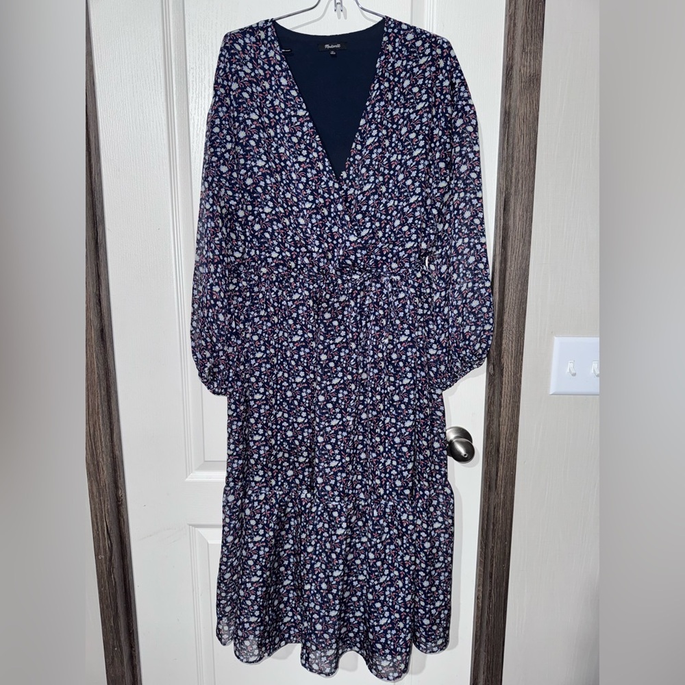 Madewell Long Sleeve Tie waist Floral Dress
